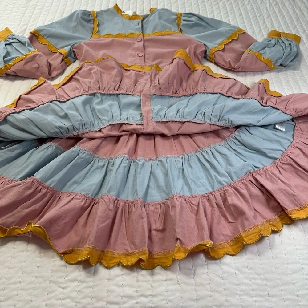 TCEC  Pastel Long Sleeves Ruffle Colorful Mini Dress with Yellow Accents - Picture 10 of 16